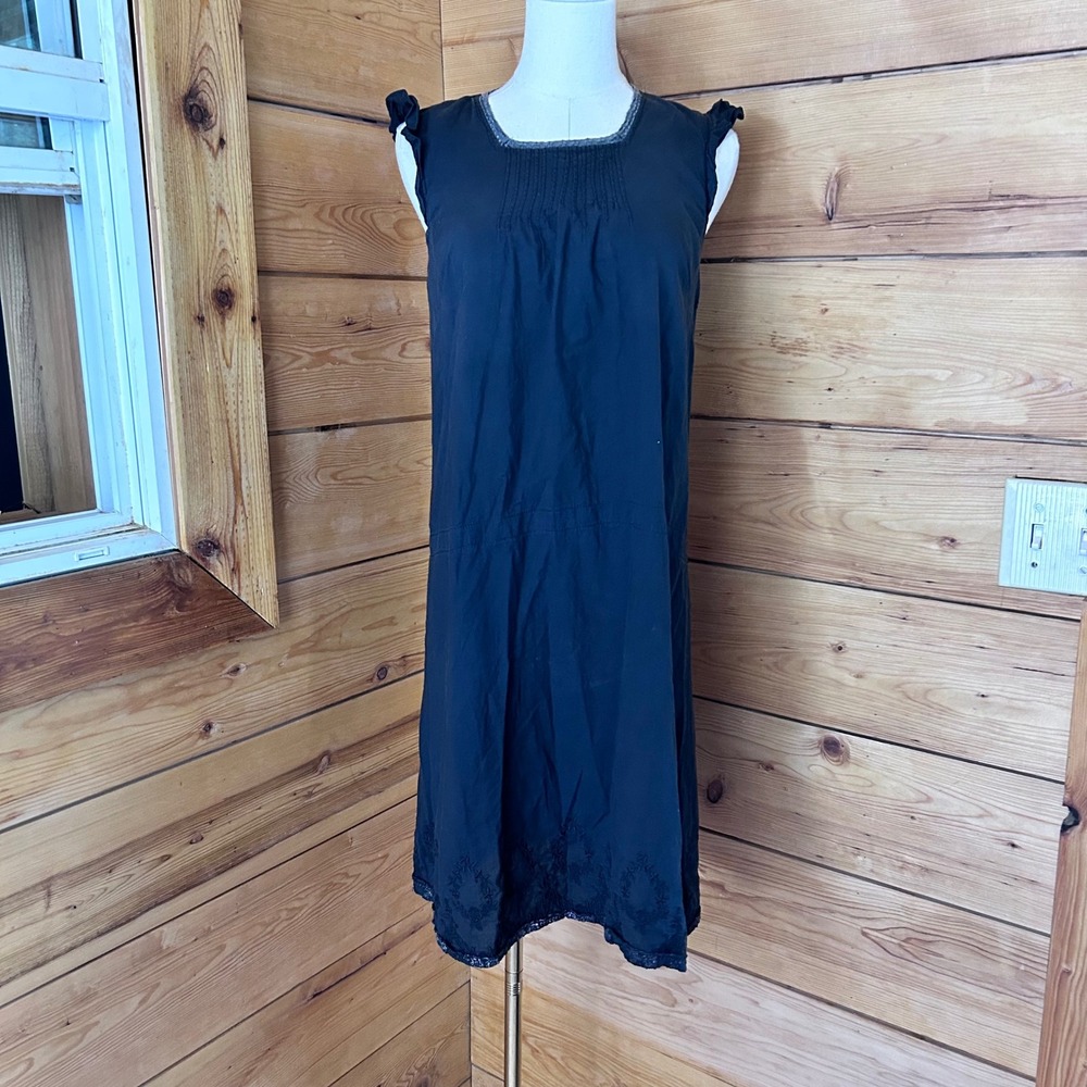 Vintage Rayon Shift Dress Womens Large Black Pintuck Lace Whimsigoth Handmade